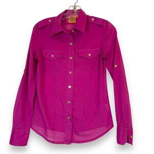 Tory Burch Button Down Shirt Blouse Long Sleeve Pink Purple 2